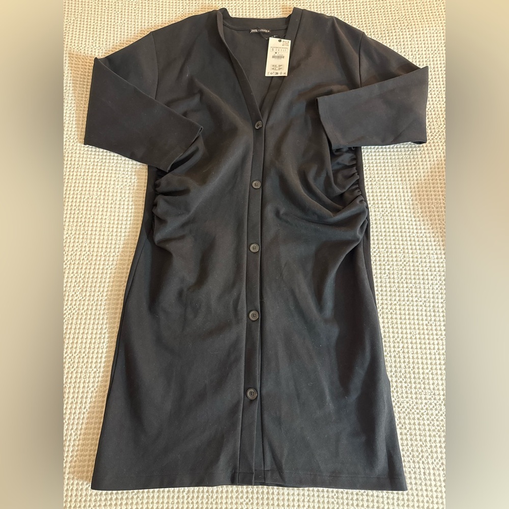 NWT ZARA Black Button Down Midi Dress